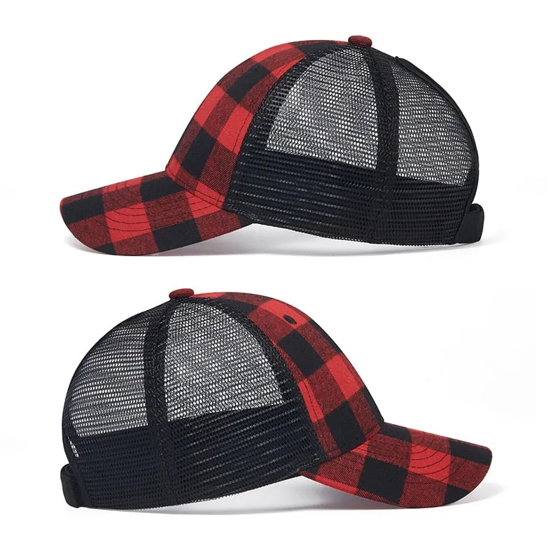 Unisex Casual Outdoor Plaid Pattern Adjustable Strap Baseball Cap