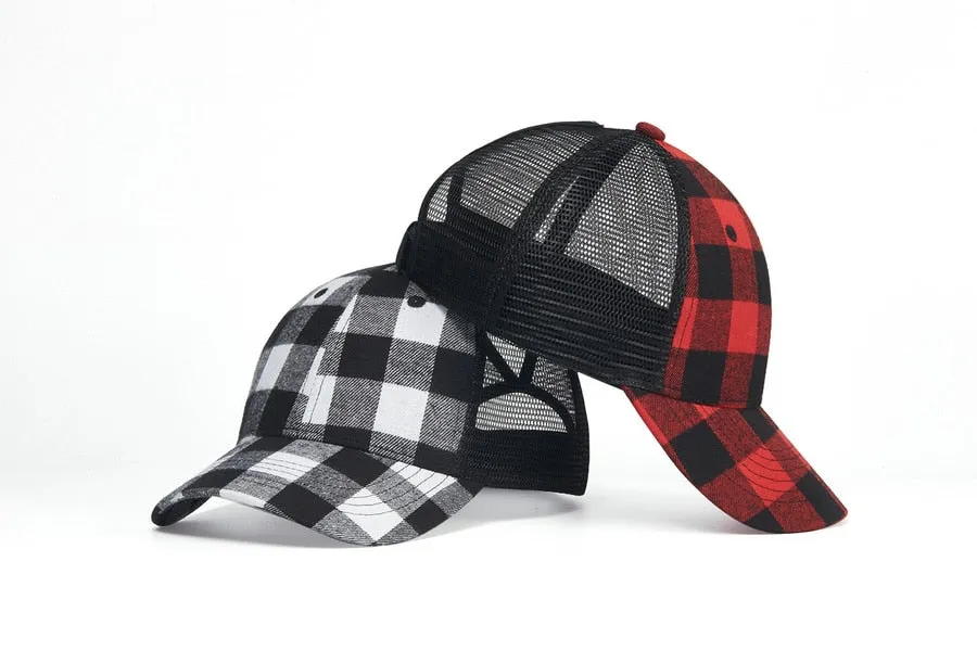 Unisex Casual Outdoor Plaid Pattern Adjustable Strap Baseball Cap