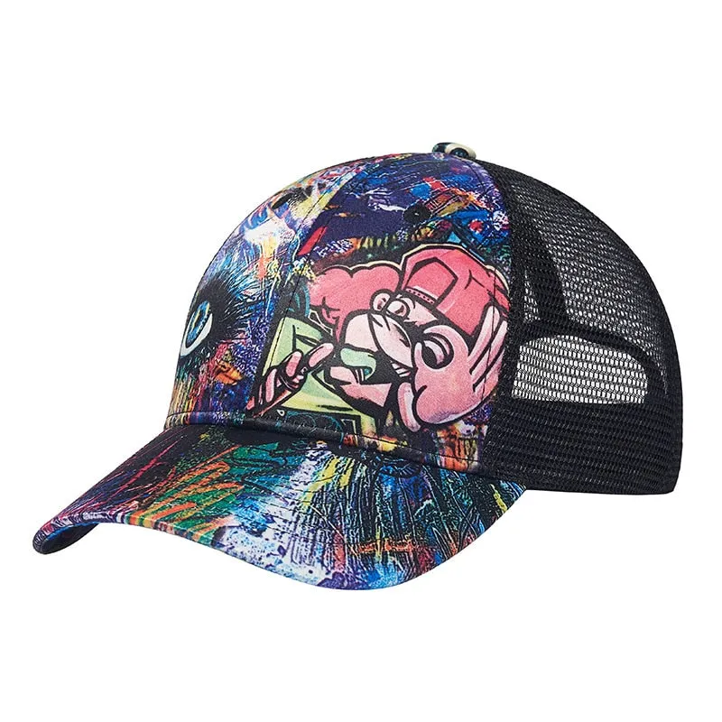 Unisex Casual Summer Graffiti Flat Brim Snapback Baseball Mesh Cap