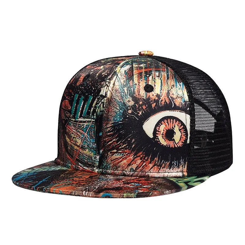 Unisex Casual Summer Graffiti Flat Brim Snapback Baseball Mesh Cap