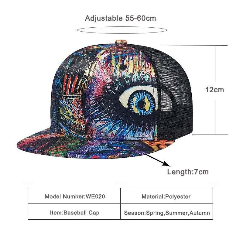 Unisex Casual Summer Graffiti Flat Brim Snapback Baseball Mesh Cap