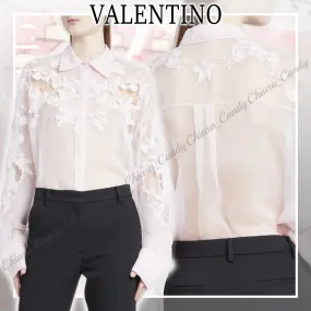 VALENTINO  |Casual Style Silk Long Sleeves Party Style Lace