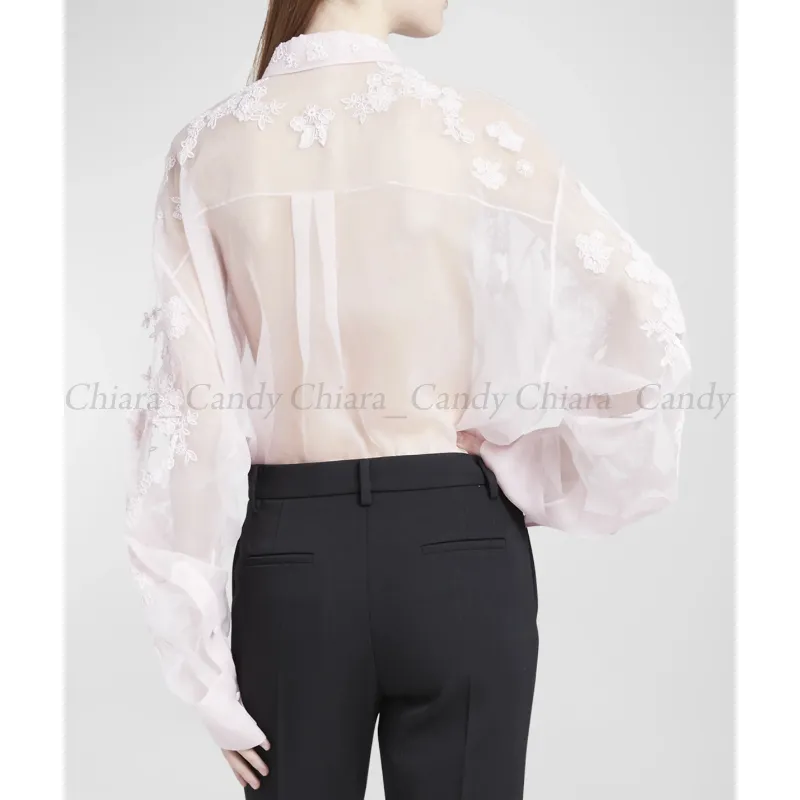 VALENTINO  |Casual Style Silk Long Sleeves Party Style Lace