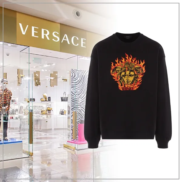 VERSACE  |Crew Neck Sweat Long Sleeves Plain Logo Luxury Sweatshirts