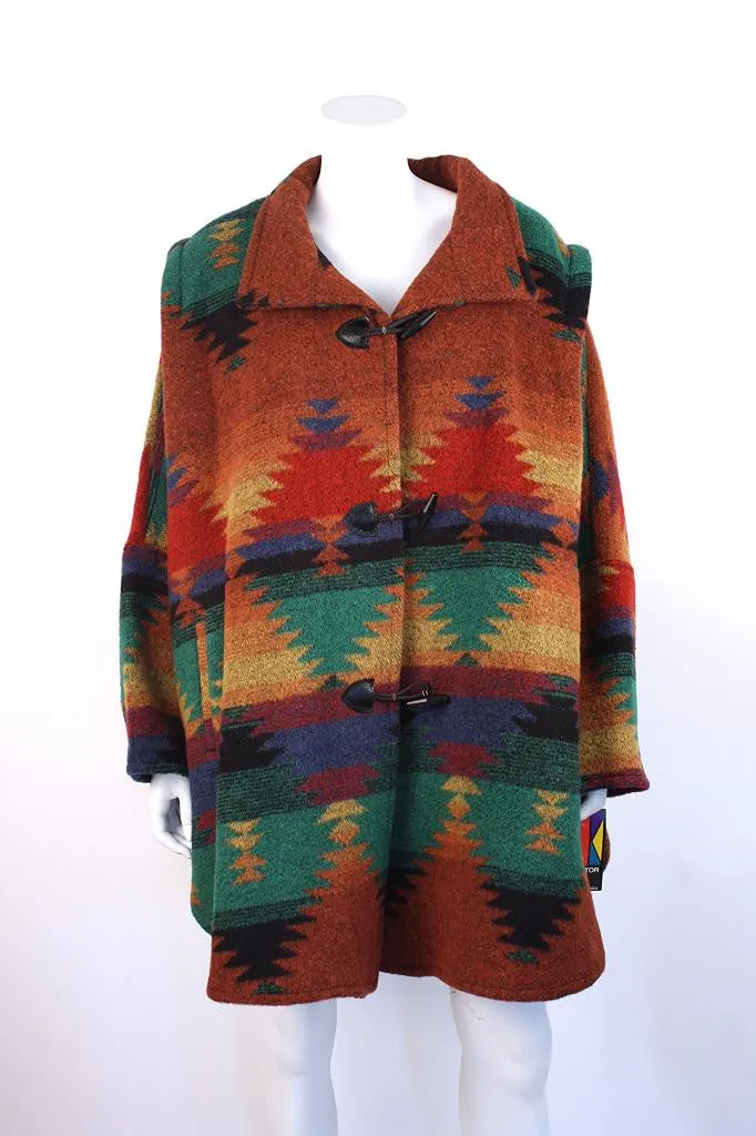 Vintage Southwestern Wool Toggle Blanket Coat