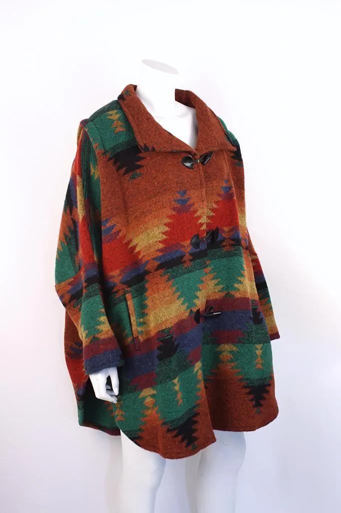 Vintage Southwestern Wool Toggle Blanket Coat