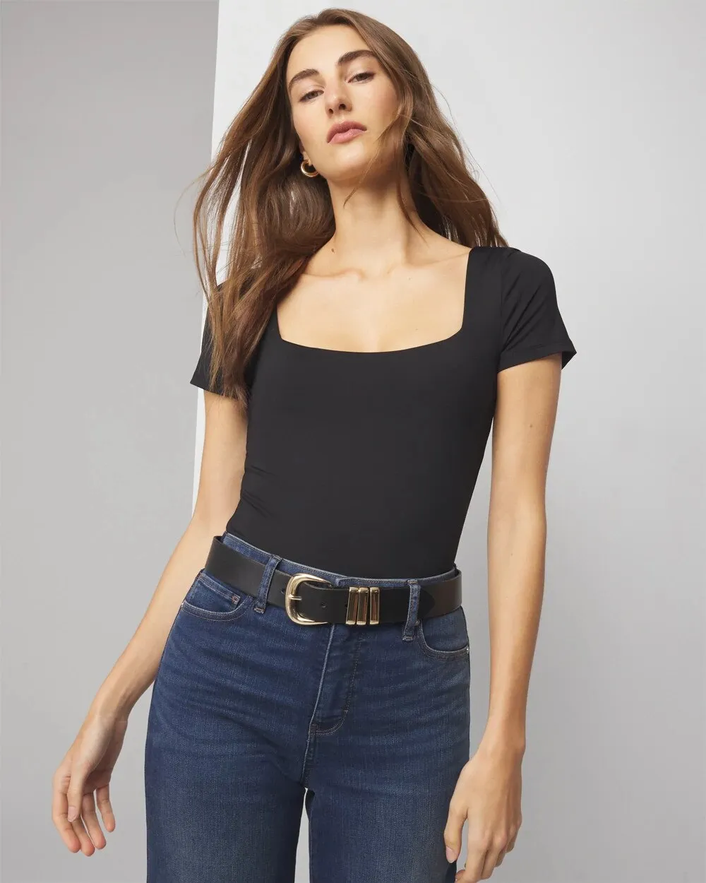 WHBMFORME™ Short Sleeve Square Neck Bodysuit Top