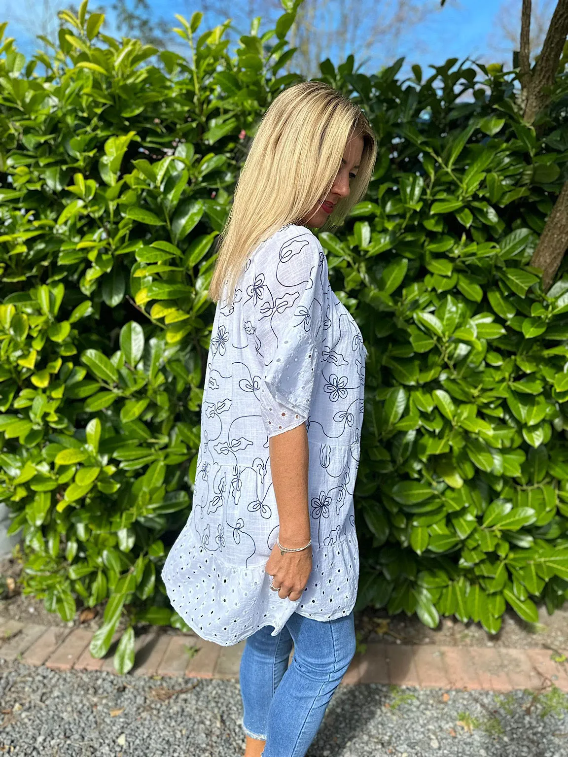 White Patterned Tassel Bardot Tunic Penny