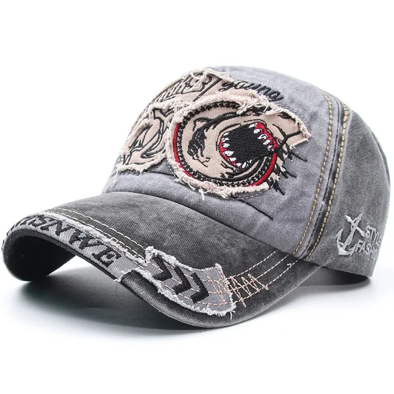 Women's Cartoon Animal Shark Bone Embroidered Cotton Stretch Baseball Cap