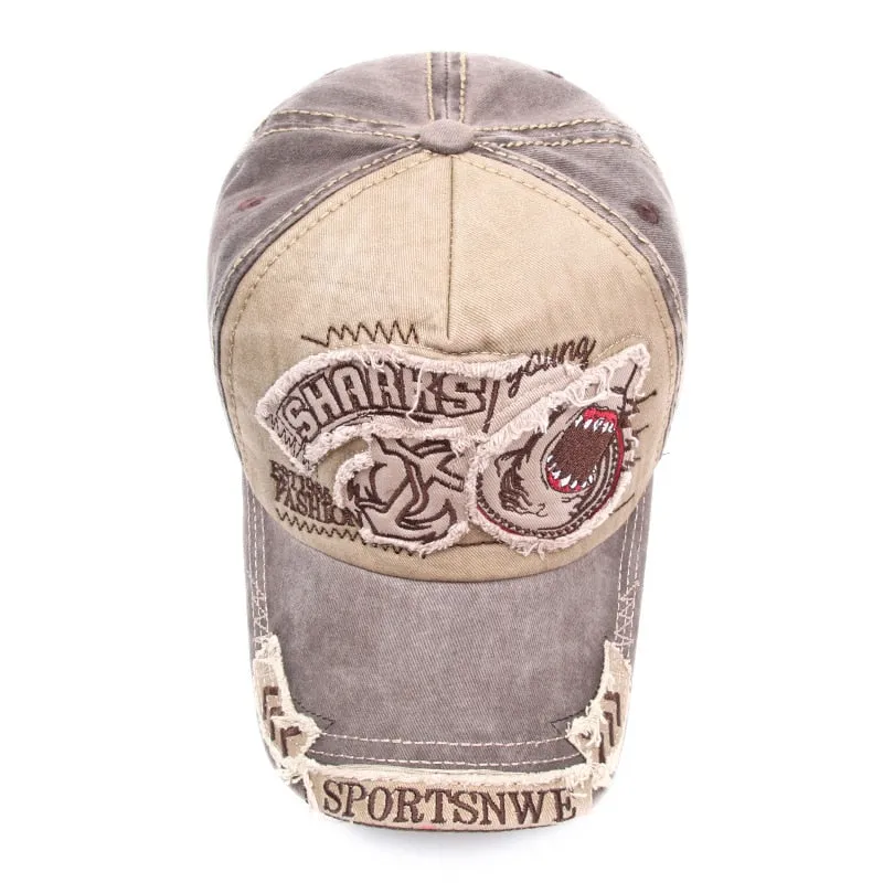 Women's Cartoon Animal Shark Bone Embroidered Cotton Stretch Baseball Cap