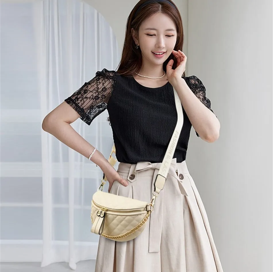 Women's Diamond Lattice Saddle Chain Soft Leather Shoulder Crossbody Handbag