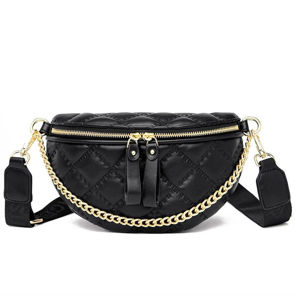 Women's Diamond Lattice Saddle Chain Soft Leather Shoulder Crossbody Handbag