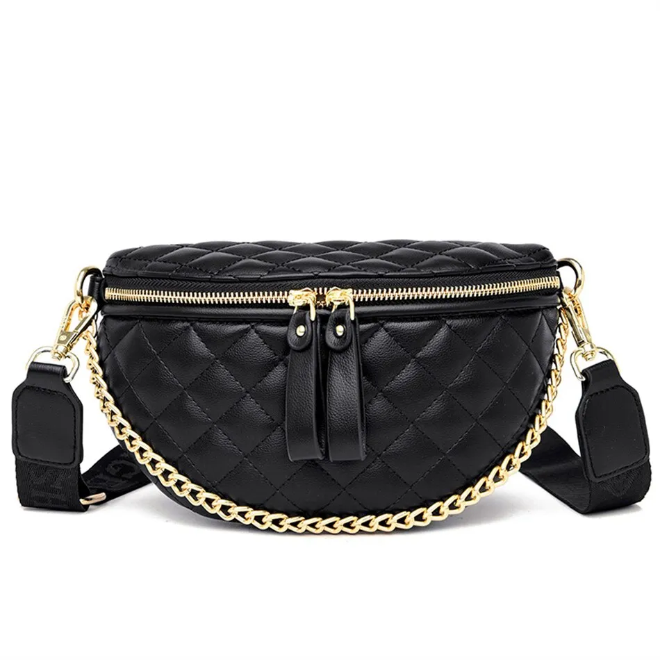 Women's Diamond Lattice Saddle Chain Soft Leather Shoulder Crossbody Handbag