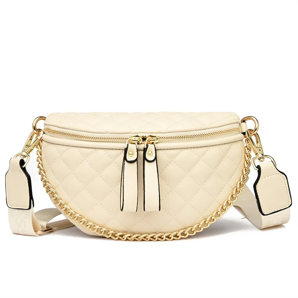 Women's Diamond Lattice Saddle Chain Soft Leather Shoulder Crossbody Handbag